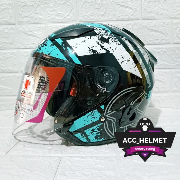 Helm Half Face KYT GALAXY SLIDE FLAT R SERI #5 BLACK BLUE WHITE AQUA