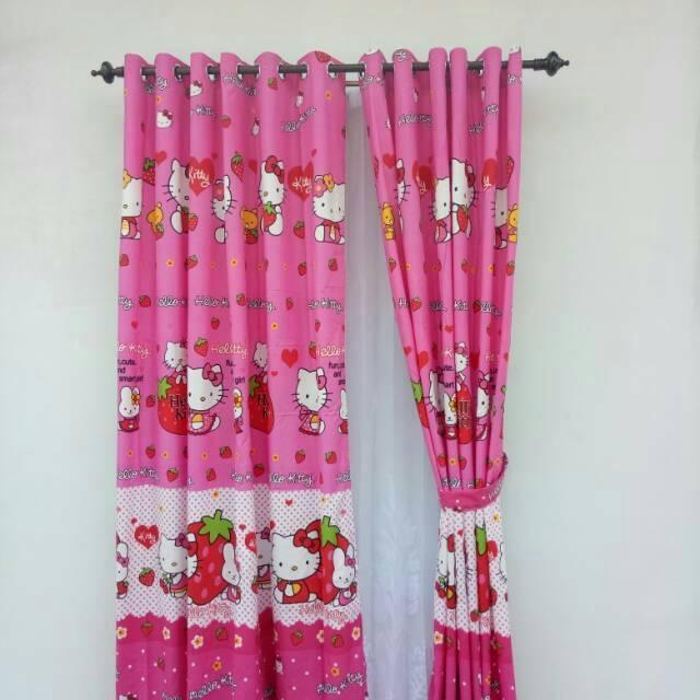 FMLY- Gorden Karakter Hello Kitty Pink Murah Tirai Jendela Pintu Minimalis