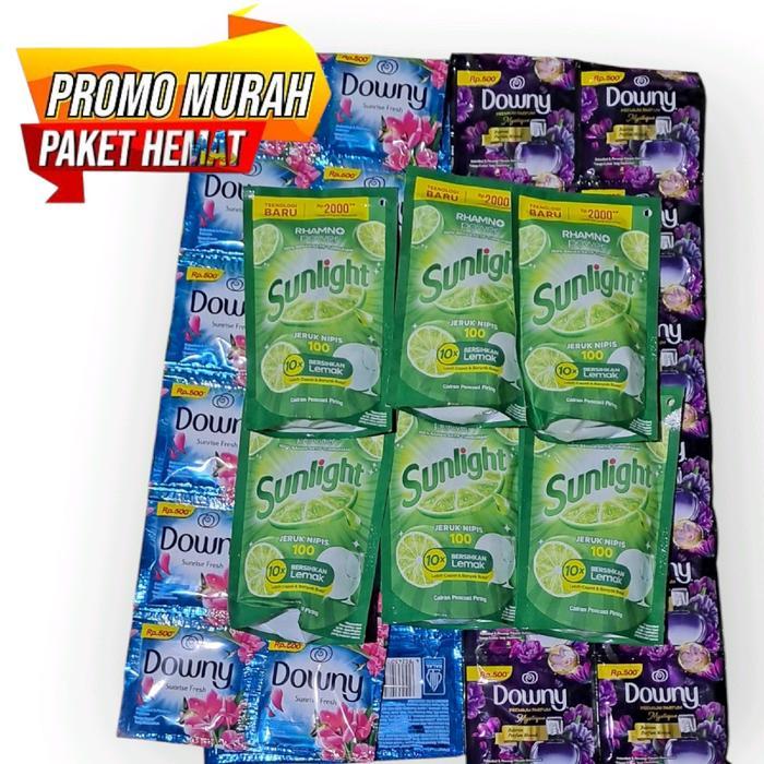 DAYHELLO- Paket Hemat Downy 24 Sachet Sunlight 6 Sachet Murah Pewangi Pembersih