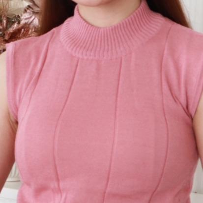 Promo Ais Turtleneck Sania- Knit Baju Rajut Wanita - Atasan Inner Manset Rajut Buntung Tanpa Lengan