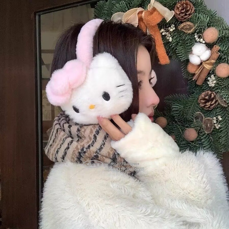 Sanrio Hello Kitty Earmuffs Winter Cute Cartoon Plush Warm Anti-Freeze Kitty Earmuffs Adjustable