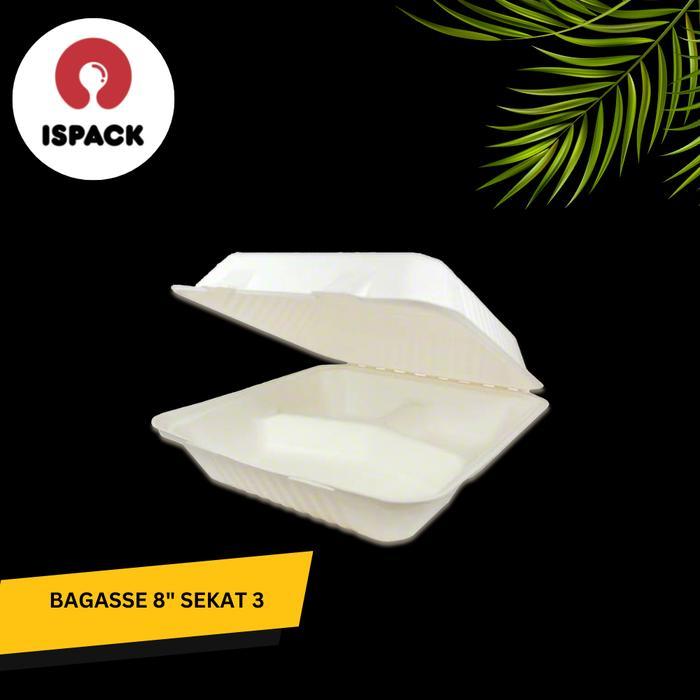 Bagasse Lunch Box Sekat 3 Sugarcane Eco Friendly