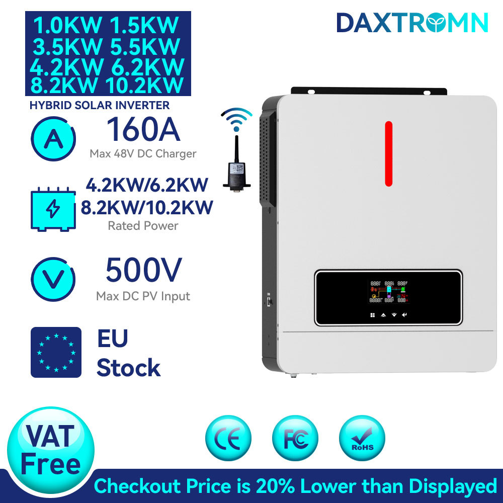 - Daxtromn 1Kw 3Kw 4.2Kw 6.2Kw 8.2Kw 10.2Kw Solar Hybrid Inverter 12V 24V 48V 220V 500Vdc 160A Mppt