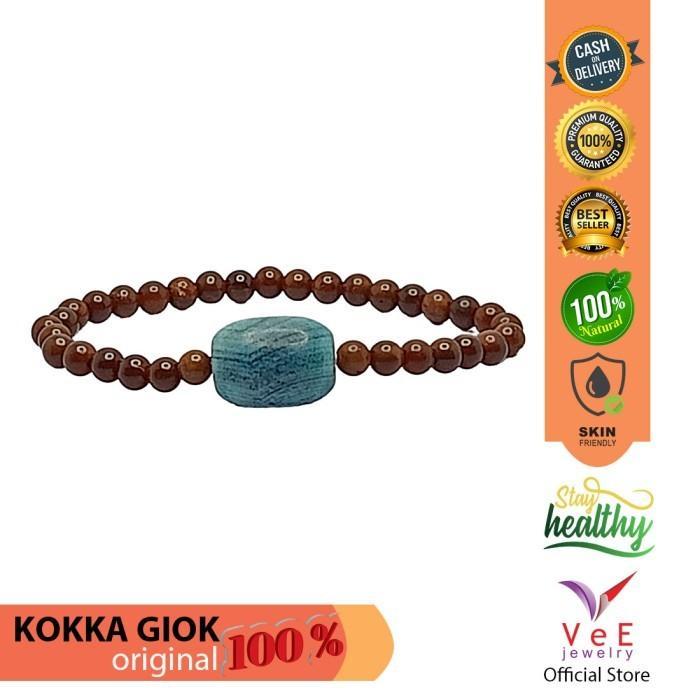 ASLI Gelang Tasbih Kayu Kokka Merica Cokelat Batu Giok Biru Serat Jade Asli READY STOCK