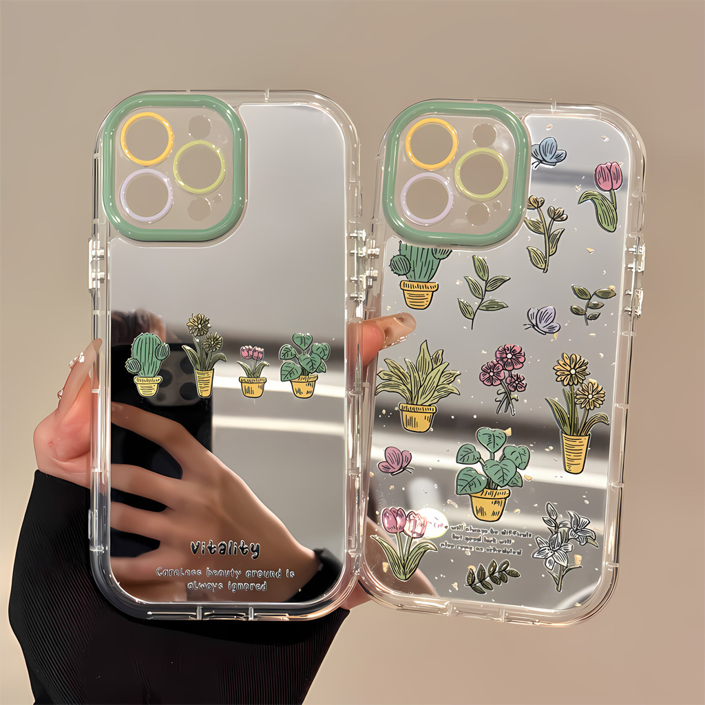 Tanaman Dalam Pot Mirror Terbaru Case Oppo A18 A3X A60 4G A5I A3 A16 A38 Jmpf Casing Hp Lucu Softcas