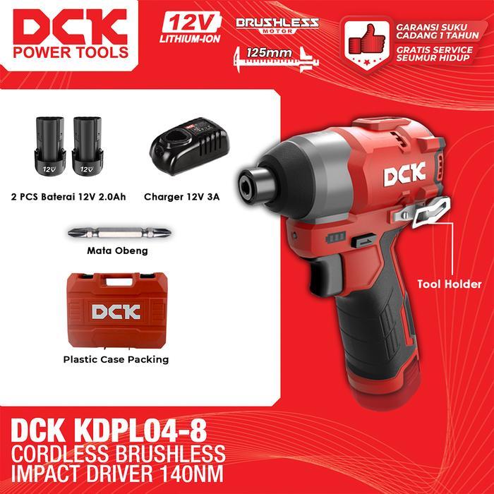 DCK Cordless Brushless Impact Driver Torsi 140 Nm KDPL04-8 / Mesin Obeng Impact Baterai 12V