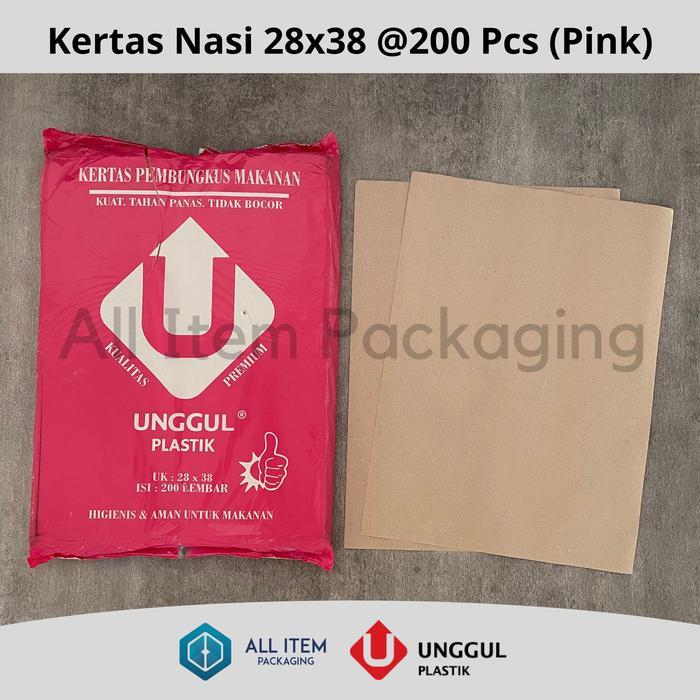 Kertas Nasi 28x38 Unggul PINK / Kertas Minyak Coklat Warteg @200 Pcs