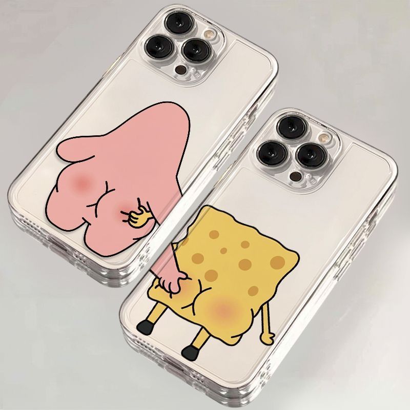 Potdemiel Spongebob Patrick Star Phone Case Couple'S Cartoon Silicone Phone Case 16 15 Pro Xs And