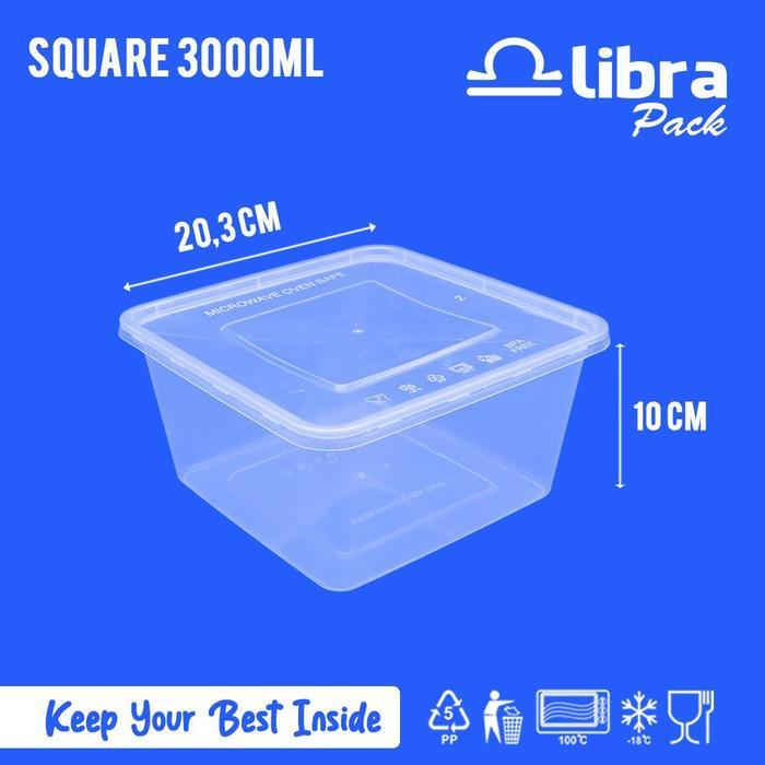 25 Pcs Thinwall Square 3000ml (Kotak Makan Plastik / Thinwall / Kotak Plastik)