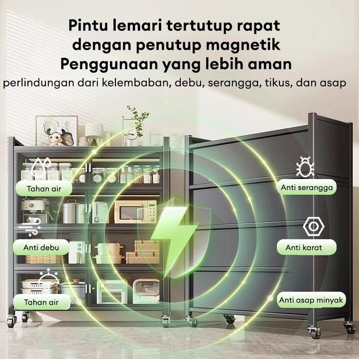 neys- Rak Lemari Dapur Stainless Steel Lemari Dapur Serbaguna Lemari Rak Piring Tertutup Rak