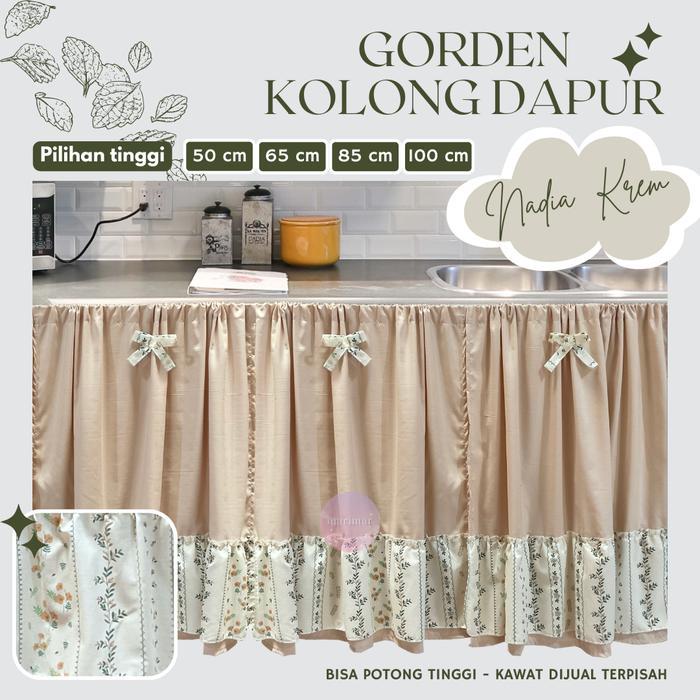 Gorden Kolong Dapur Rumbai Bawah Tirai Kolong Dapur Hordeng Hijau Sage Minimalis Original