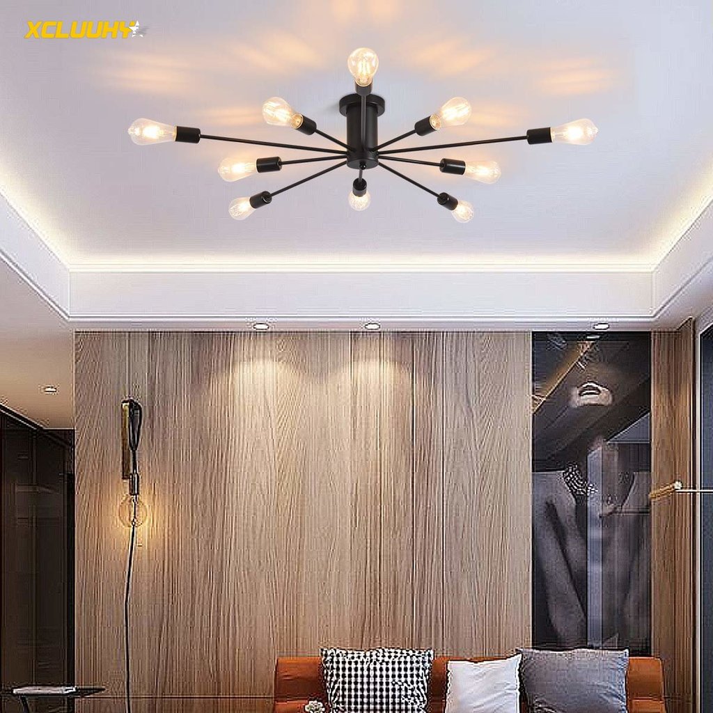 Xcluuhy Semi Flush Mount Ceiling Lights Black Sputnik Ceiling Light