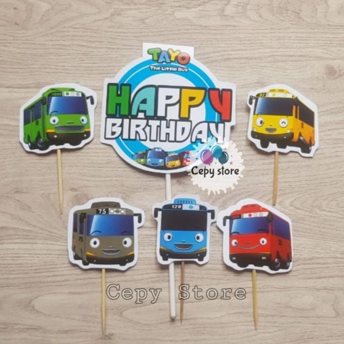 "'''] Cake Topper Happy Birthday / Cake Topper Tayo / Hiasan Kue BUS TAYO