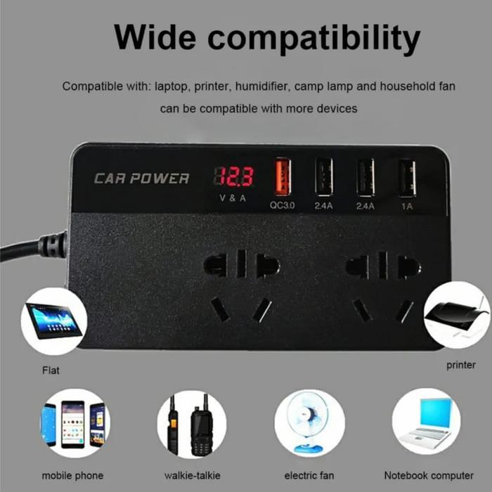 KONVERTER MOBIL POWER INVERTER ADAPTOR DC 12V 24V TO AC 4 USB 2 SOCKET