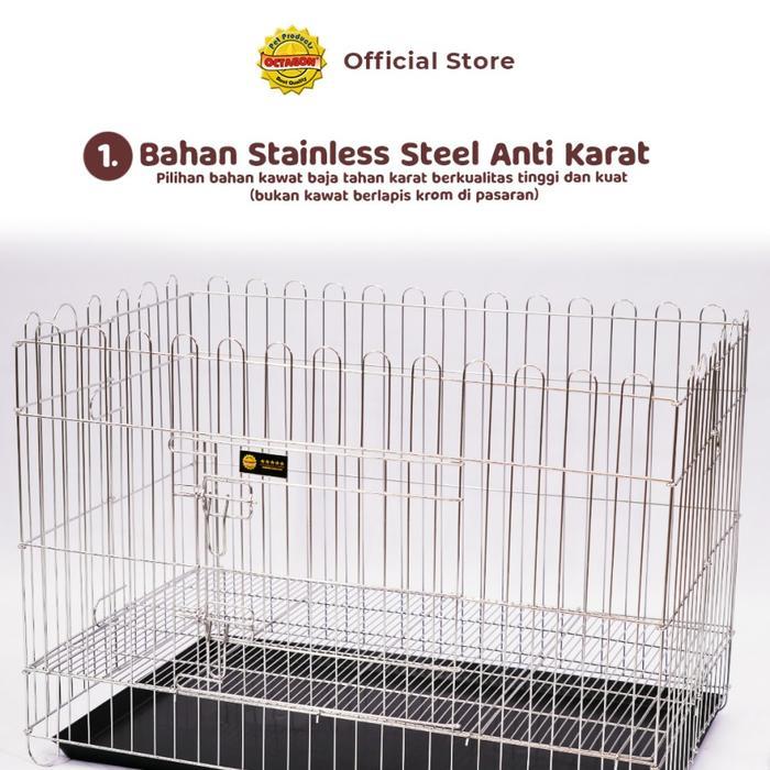 Jual OCTAGON Kandang Lipat Terbuka Atas 1 Pintu Stainless Steel Anjing Kucing Kelinci Hewan Besi