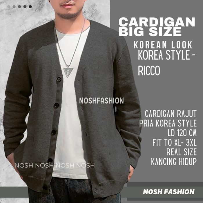 Sweater Cardigan Rajut Jumbo Rico V Neck Fashion BIG SIZE Pria NOSHFashion