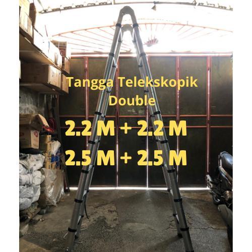 Paling Baik Tangga Lipat Teleskopik Alumunium Double 2.5 M + 2.5 M (5 Meter) Terlaris