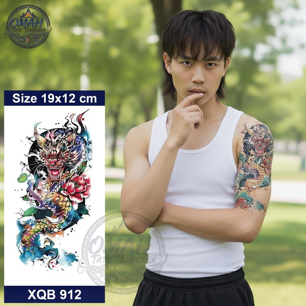 XQB 912 Stiker Tato Temporer Tattoo Temporary Model Naga 3D Dimensi Berwarna 19x12 cm Waterpoof