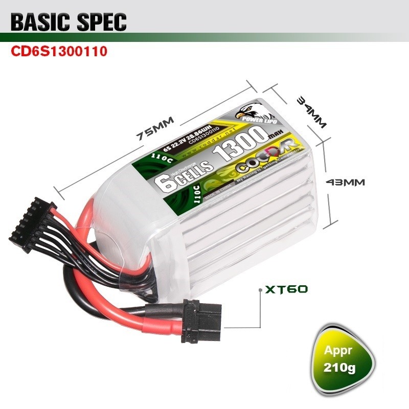 Coddar 6S Lipo Battery 22.2V Rc Lipo 1000Mah 1100Mah 1250Mah 1300Mah
