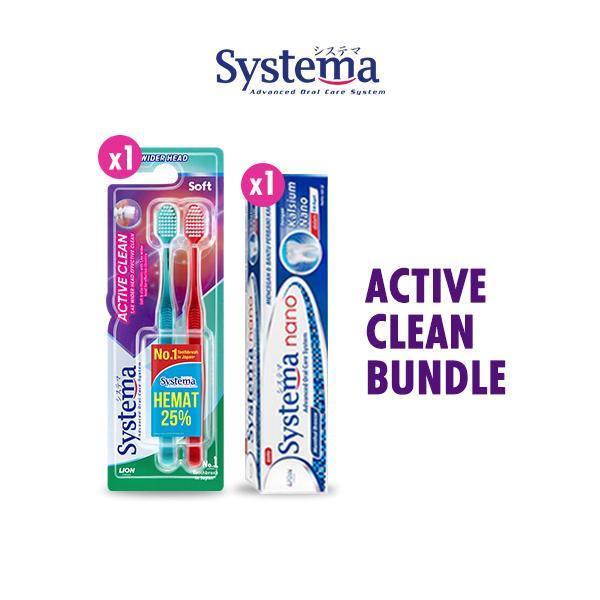 GIRLDAY- Systema Bundle 1 - Systema Sikat Gigi Active Clean Isi 2 Pcs- Systema Pasta Gigi Nano