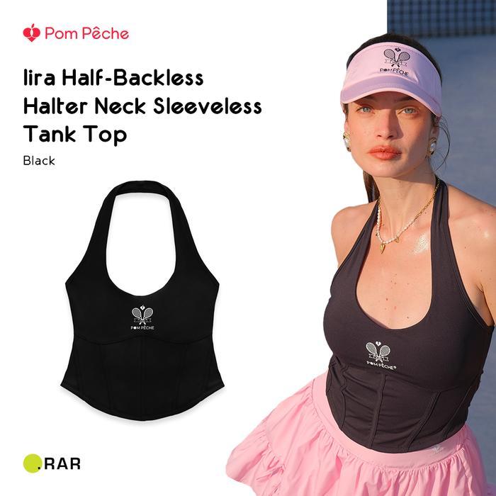 ORIGINAL Pom Peche Iira Half-Backless Halter Neck Sveless Tank Top - Black - Atasan OlahWanita READY