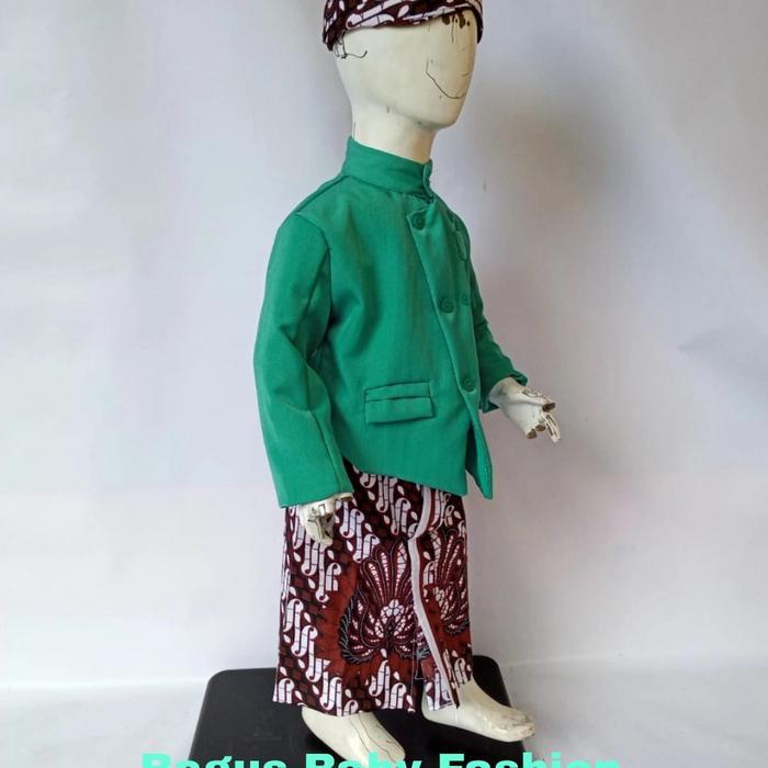 DISKON Beskap Solo Anak Set Jarik Blangkon Warna Hijau Tosca READY STOCK