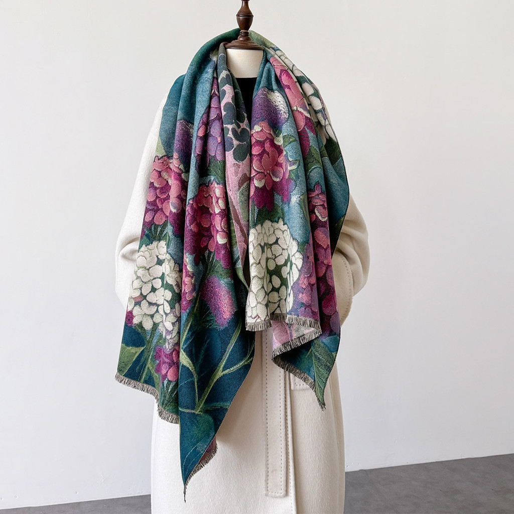 Winter Scarf Luxury Warm Pashmina Scarf Women Hydrangea Tassel Shawl And WrapAutumn Female Imitation