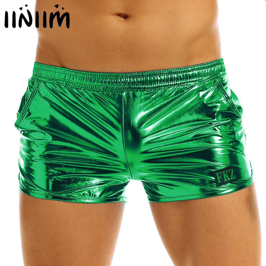 iiniim Mens Shiny Metallic beach Pool Night Club Party Shorts Boxer Shorts Performance Show Clubwear