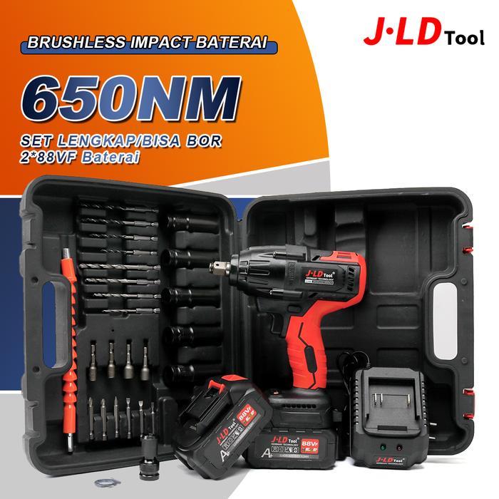 JLD mesin bor impact baterai 88VF fullset impact bor 2baterai 650NM Impact Wrench impact jld set 1