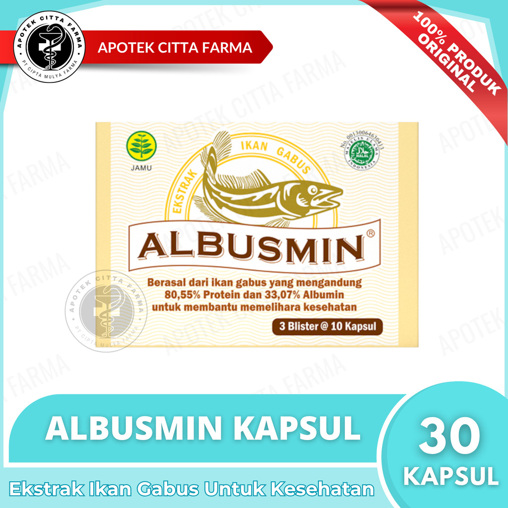 Albusmin Kapsul 1 Box @ 30 Tablet - Ekstrak Ikan Gabus / Albumin / Sumber Protein Ikan Tertinggi / M