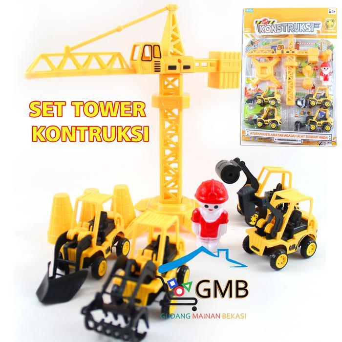 MAINAN ANAK KONSTRUKSI ALAT BERAT MT22 4 MOBIL BANGUNAN DAN CRANE ALAT BERAT SET LENGKAP