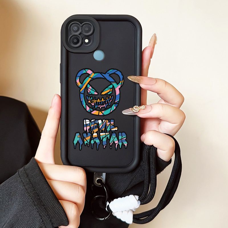 Casing Hp untuk OPPO A15 A15s A35 4G Case Casing HP Softcase Ponsel Soft Shell dengan Tali Silikon K