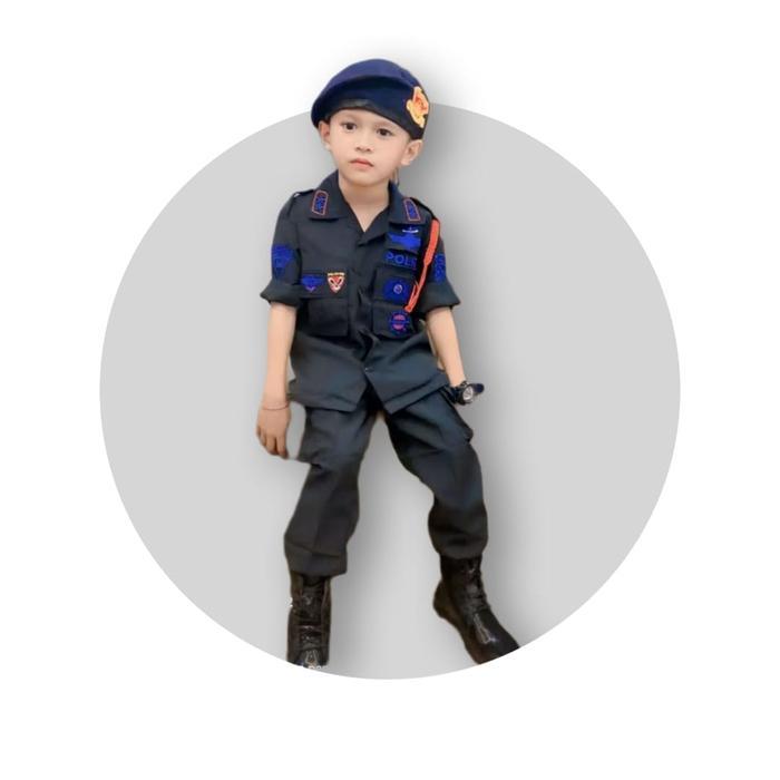 ORIGINAL Baju Pasukan Gegana Baju Brimob Gegana anak Warna Hitam Komplit Emblem READY STOCK