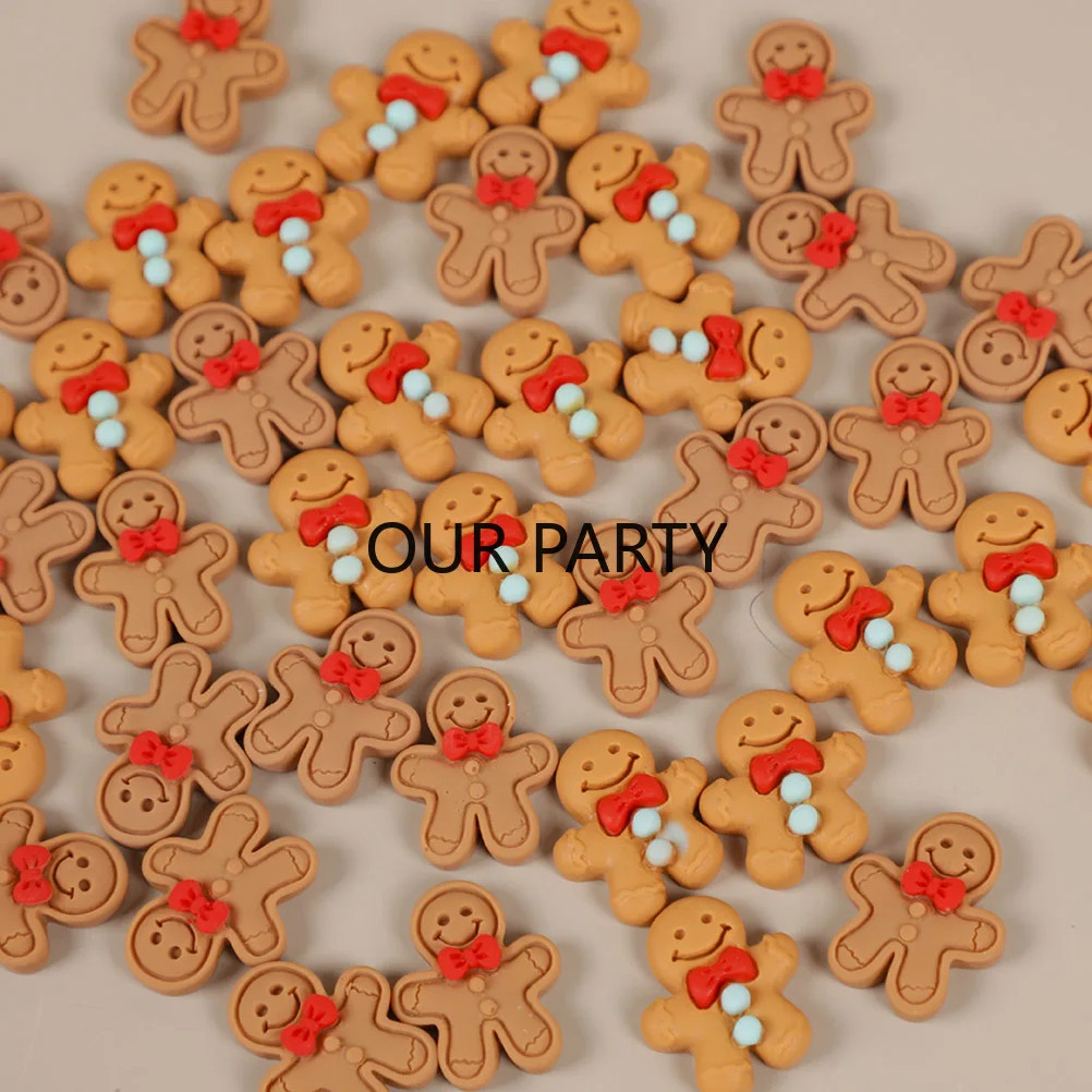 20Pcs Gingerbread Man Resin Flatback Cabochon Figurine Scrapbook Embellishments Jewelry Accessories