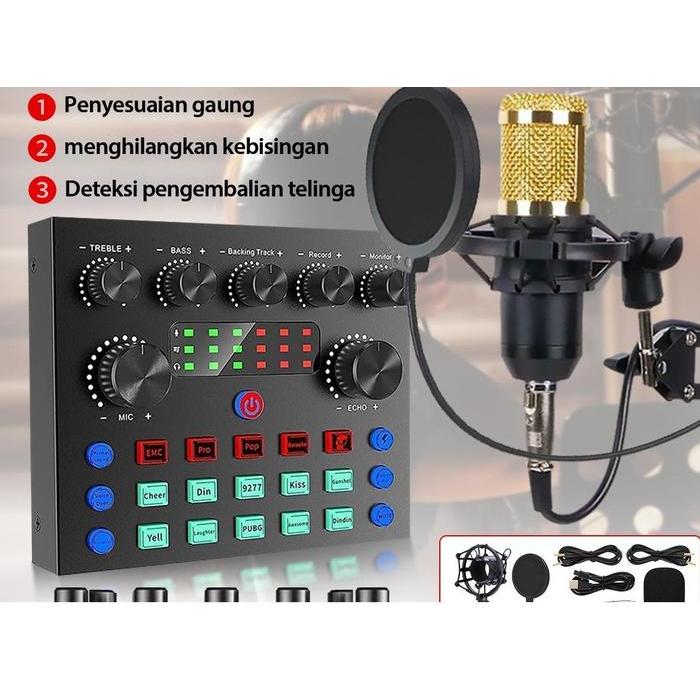 PAKET LENGKAP BM800 PLUS SOUND CARD V8S MIKO LIGER BISA UNTUK KAROKE/LIVE STREAMING ALAT MICROPHONE