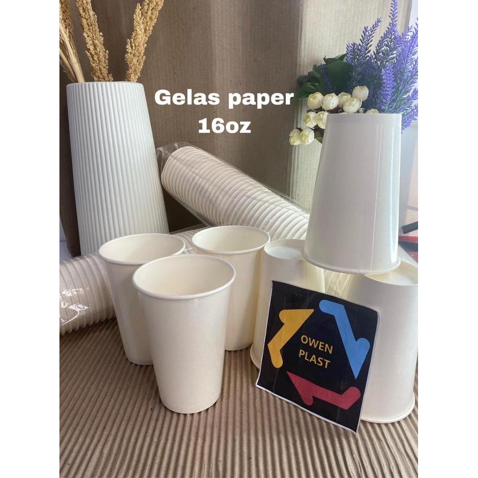 GELAS PAPER/PAPER CUP/GELAS KERTAS KOPI UKURAN 16 OZ POLOS ISI 50 PCS