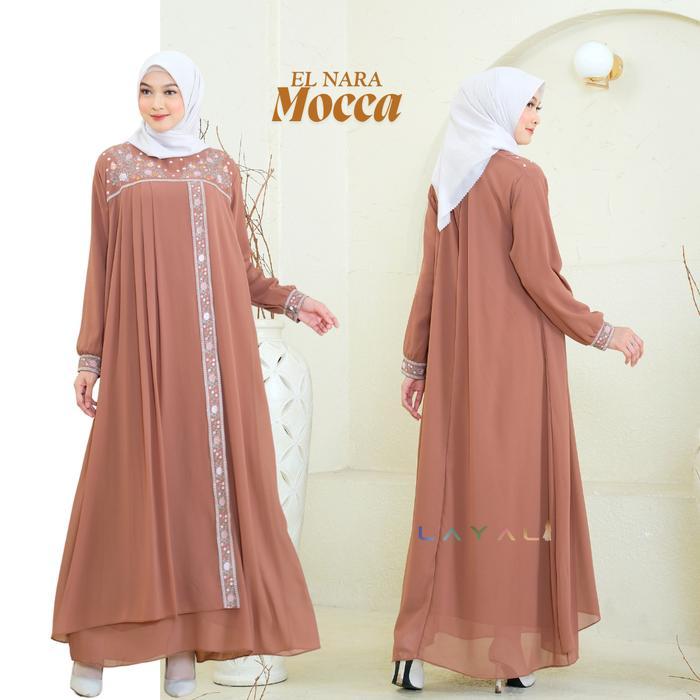 TERMURAH Layali - Elnara Gamis Dewasa Ceruty Motif Bordir Bunga