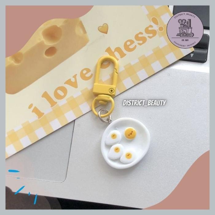 GANTUNGAN KUNCI RESIN BREAKFAST TELOR PISANG ROTI KEYCHAIN KEYRING RESIN LOT KLIP TELOR KUNING