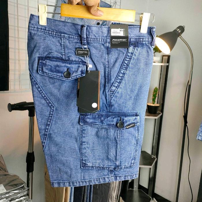 Ryze - Celana Pendek Kargo Senue Jeans Fanathic Hitam Pria Katun Cowok Santai Navy Bandung Distro