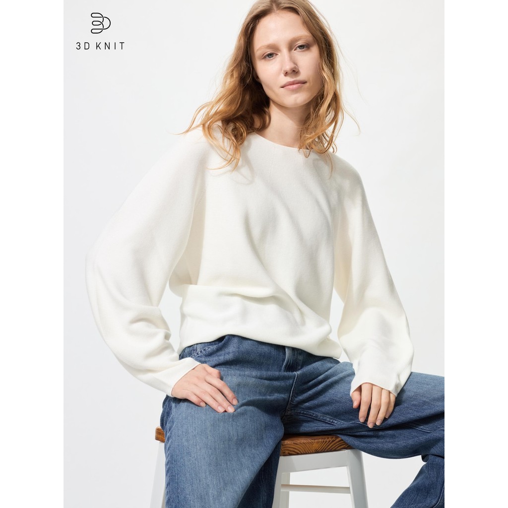 Uniqlo Sweater Katun Rajut 3D Kerah Bulat