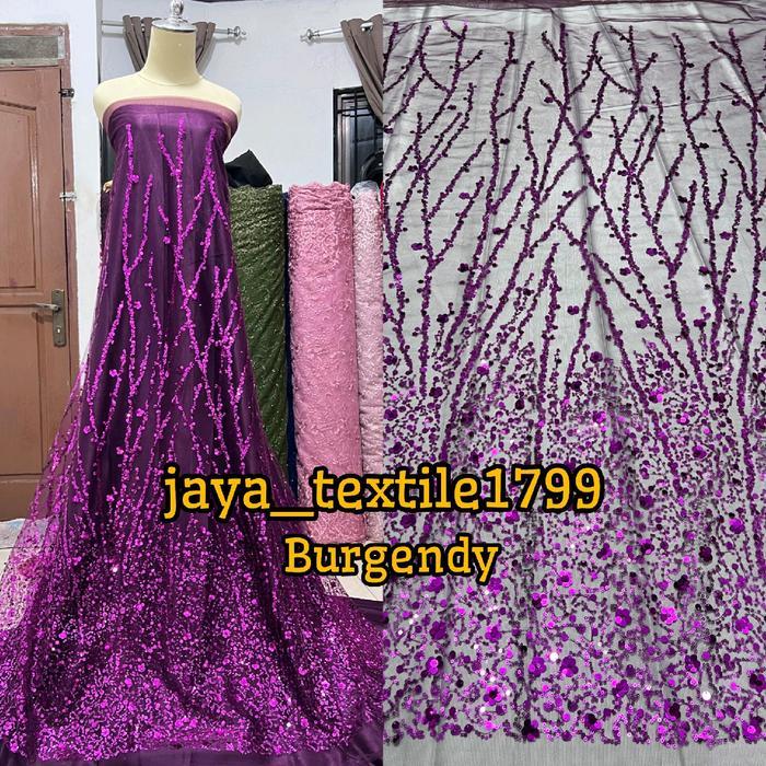 KAIN TULLE PAYET PREMIUM / TILE PAYET MOTIF SALUR / TILE SPANGEL PAYET KODE 1358