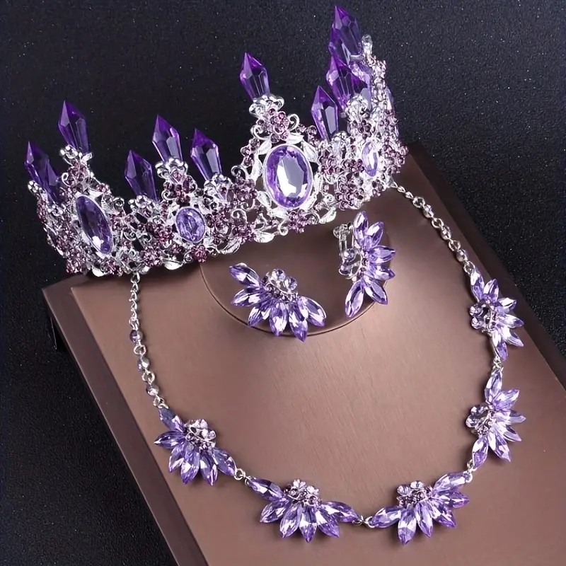 Noble Dream Purple Crystal Bridal Hair Accessory Necklace Accessory Headwear Banquet Ceremony Luxury