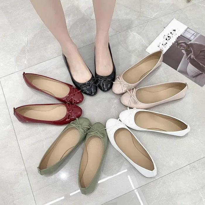 Sepatu Pesta Flat Shoes Pita Wanita Alas Karet Sepatu Kerja Wanita Flat Shoes Putih