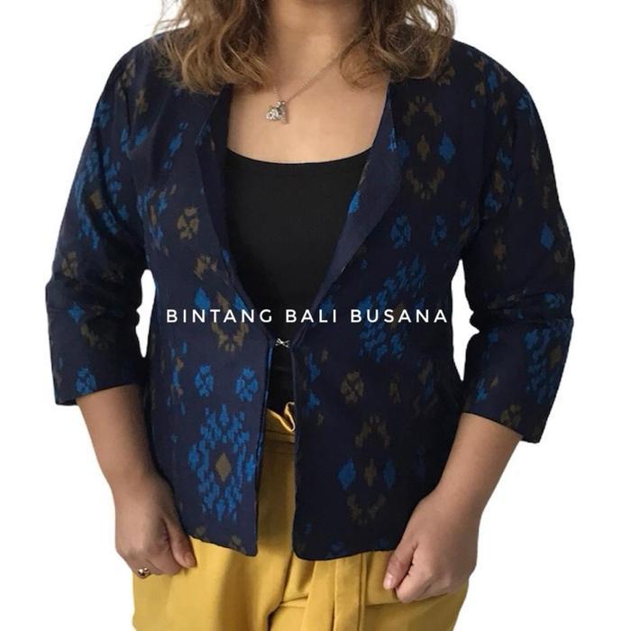 Blazer Endek Bali Katun Wanita Bintang Biru