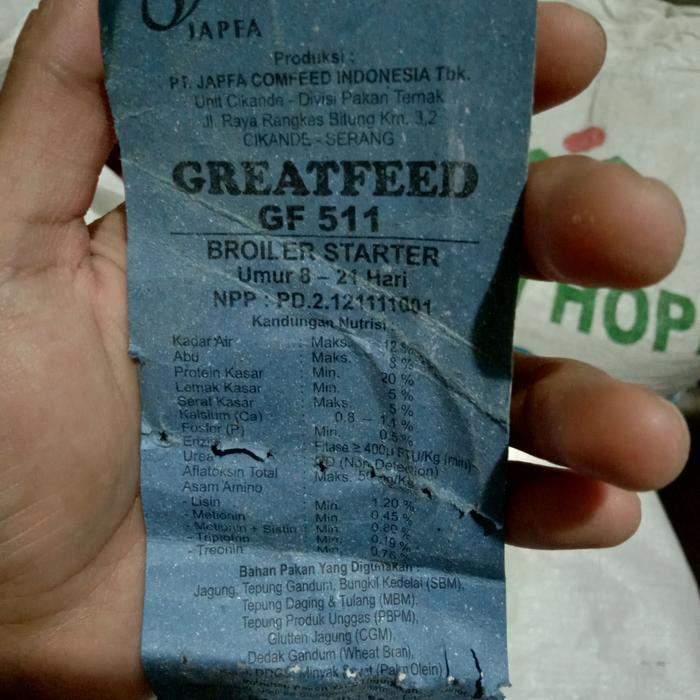 PAKAN AYAM BROILER STARTER GF 511 JAPFA COMFEED REPACK 10 KG