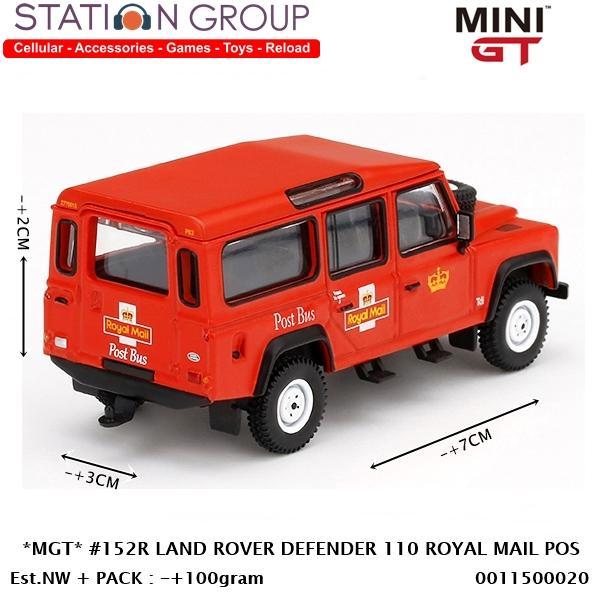 MINI GT #152R LAND ROVER DEFENDER 110 ROYAL MAIL POST BUS 1-64 DIECAST KODE 814