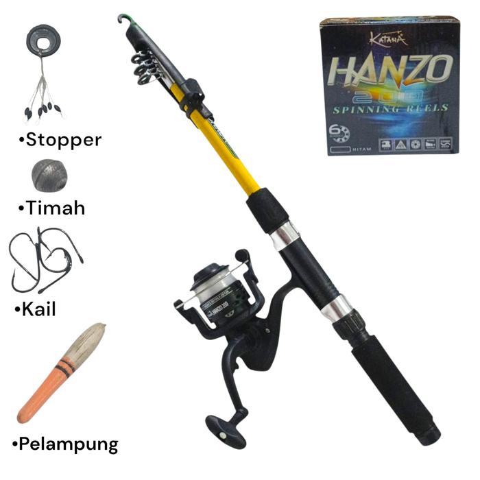 pscgz5- Termurah Set Pancing Hanzo 200 6 Bearing Siap Pakai Joran Panjang 1.5 Meter Kekuatan
