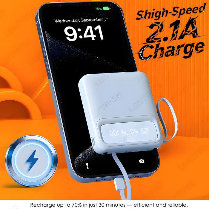 lussy- Wankei Lentiven Powerbank 20000 Mah Mini Size 4 Cable Senter Led Display