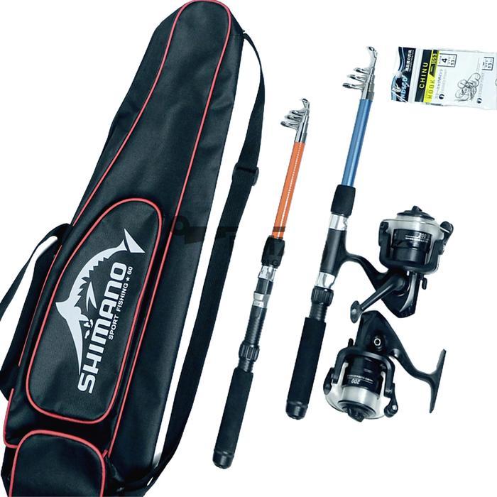 BERKUALITAS 2 Set Joran Pancing Antena Fiber 1,5 Meter Dan Reel 5BB Bonus Tas Kekuatan 3-5 KG ikan