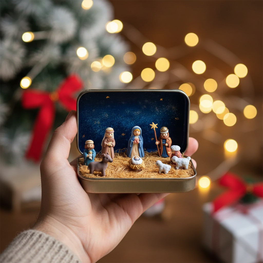 Portable Tin Box Nativity Set Nativity Set In A Tin Box Handcrafted Christmas Scene Desktop